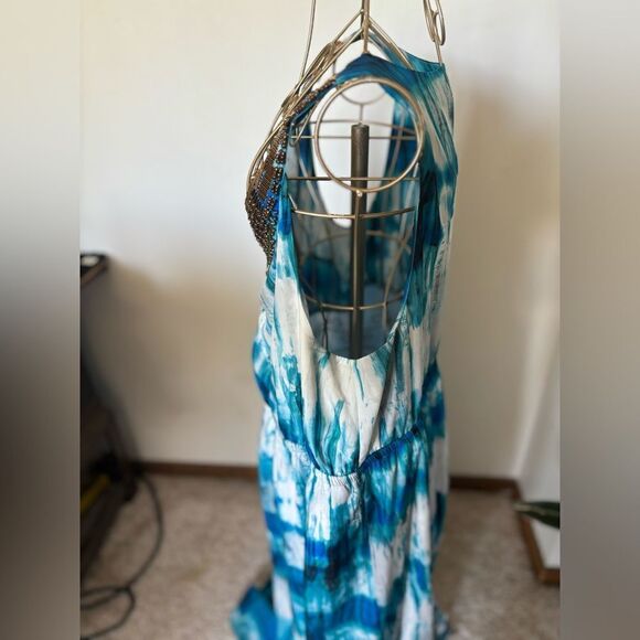 Lane Bryant plus size sleeveless beaded detail long blue print dress size 20 - Picture 8 of 9